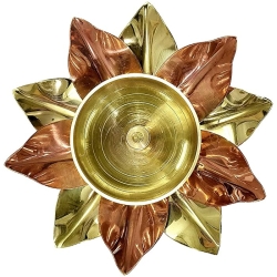 Brass Copper Lotus Flower Petals Kamal Shape Metal Akand Diya For Traditional Indian Festive Diwali Deepawali Puja Pooja Dia Home Temple Decoration Oil Lamp Gift Items